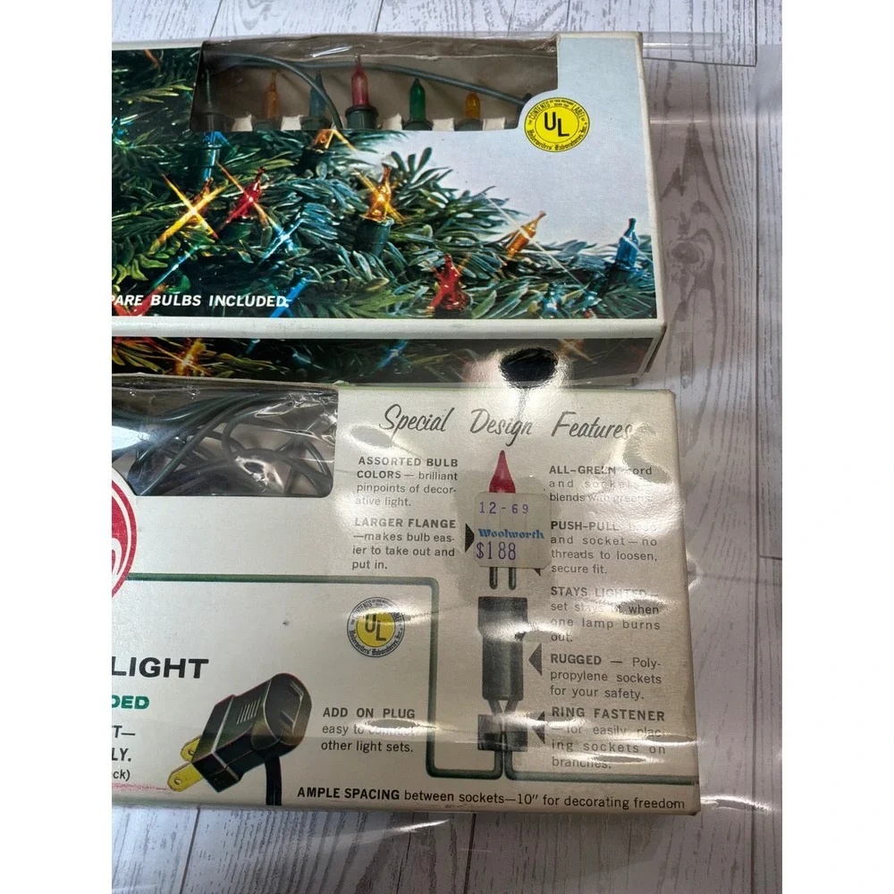 Vintage GE Merry Midget Christmas Lights 2 Sets Made Japan Woolworth Twin Fair